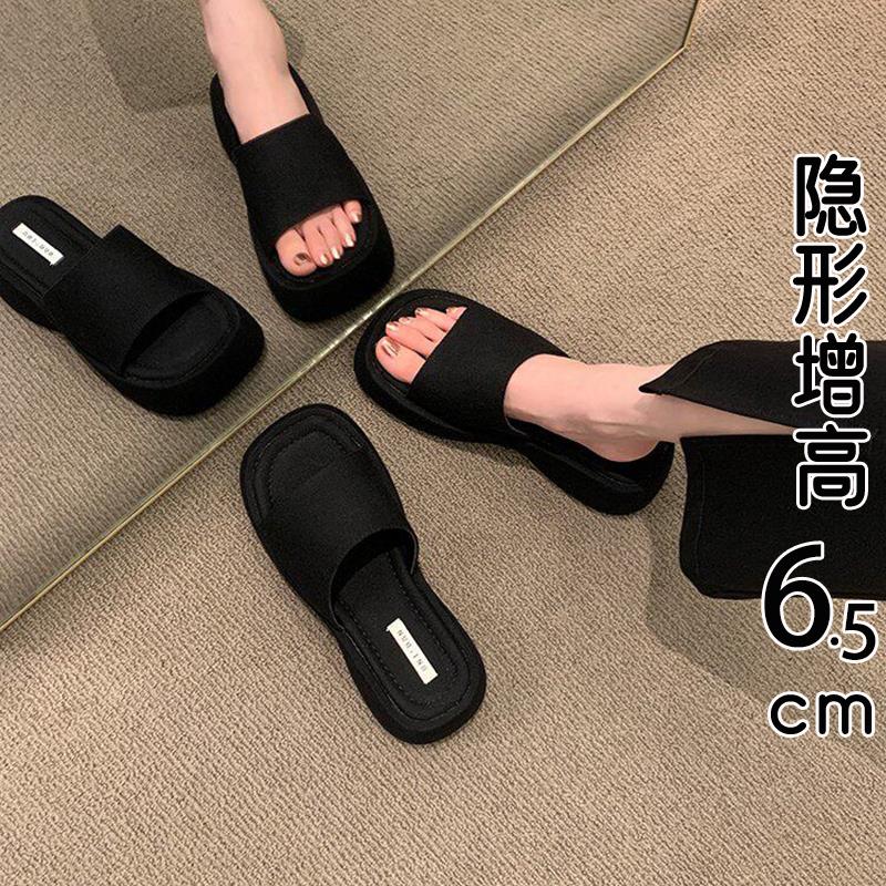 香港真皮黑色厚底增高凉拖鞋女夏外穿2026新款时尚配裙子沙滩凉鞋