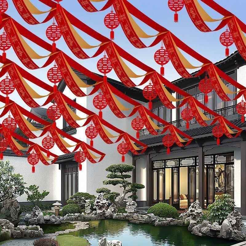 农村院子装结婚KWE彩旗灯笼婚外礼场饰景布置房拉花室用婚庆品大