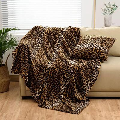VIKAMA Leopard Print Flannel Blanket, Wool Blanket, Single-s