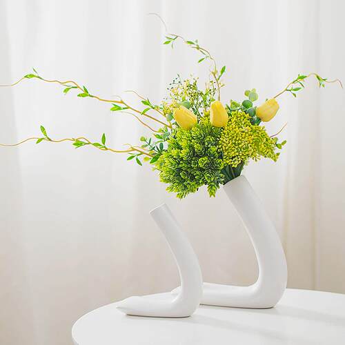 北欧风陶瓷花瓶创意L形客厅餐桌面水培干插花摆件简约家居装饰品