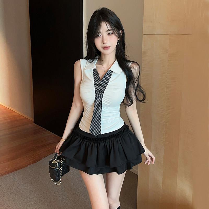 工作服技师美容院掐腰显瘦上衣女夏季高腰半身裙字短裙两件套