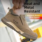 超轻 防刺 透气 防滑 牛皮焊工无钢头男劳保鞋 耐磨 防烫