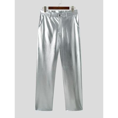 Hot gold bright colored high waisted pants烫金亮色高腰长裤男