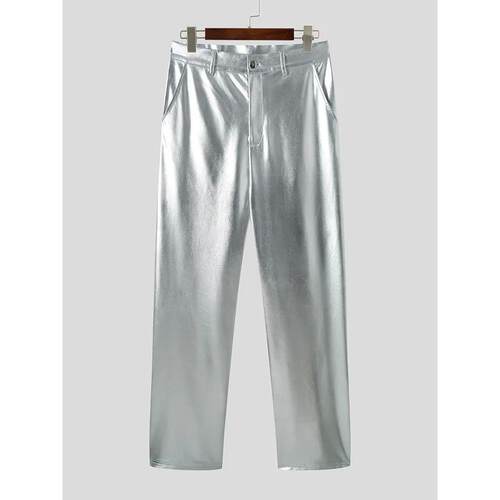 Hot gold bright colored high waisted pants烫金亮色高腰长裤男
