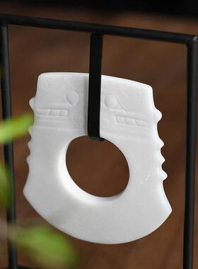 新中式树脂白色玉璧斧钺平安扣摆件酒店别墅玄关电视柜家居装饰品