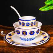 蒙古族特色民族瓷器瓷碗盘碟子勺子杯子餐具套蒙古元 素蒙餐餐具