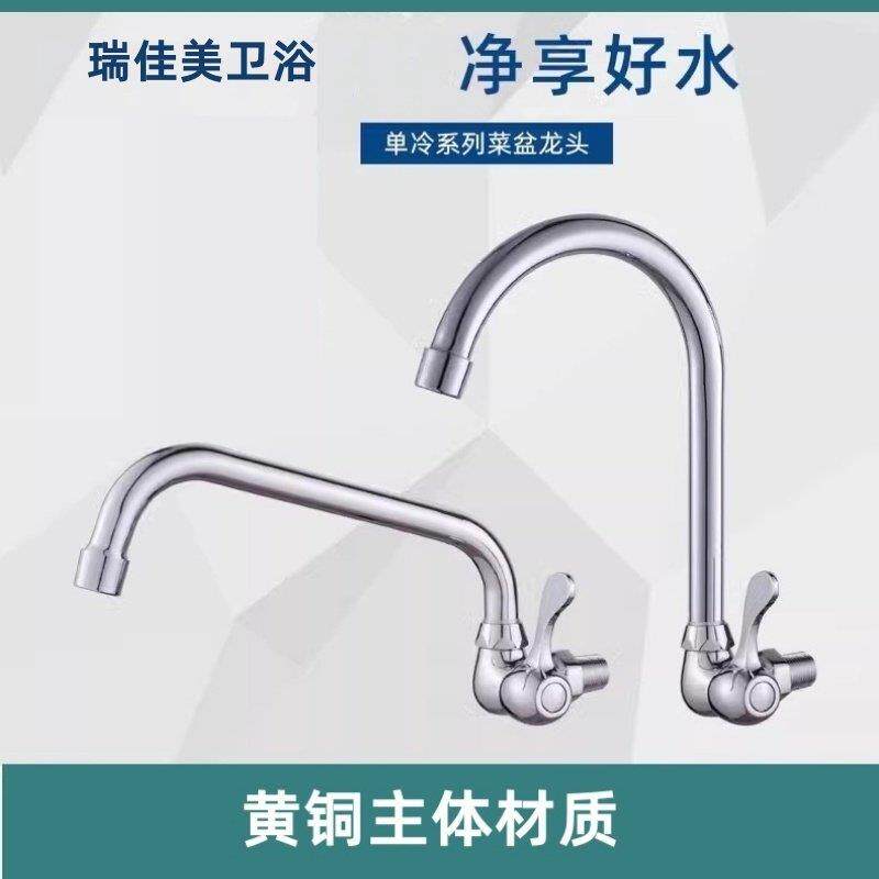 单冷入墙式水龙头拖把池加高全铜水咀厨房洗菜盆家用万向弯管花洒