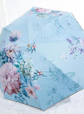 双层雨伞厂家太阳伞三折伞遮阳雨伞折叠价国风防晒黑胶伞