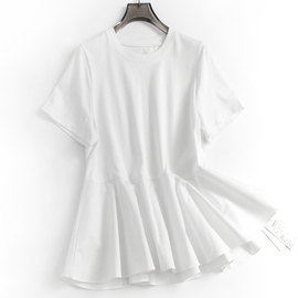 纯色宽松显瘦减龄娃娃衫裙摆式拼接夏季短袖时髦T恤女装A503