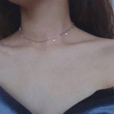 Real 925 Sterling Silver Geometric Round Choker Necklace For