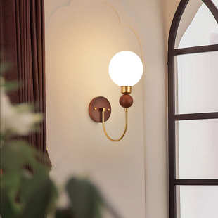 壁灯中古风灯侘寂床头灯美式复古木艺卧室餐厅高级感氛围过道灯