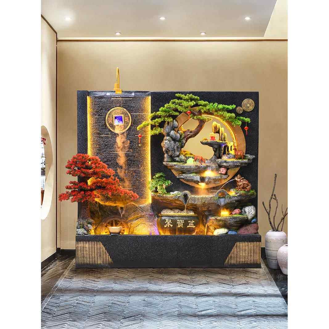 大型水幕墙流水墙假山流水喷泉财富摆件客厅办公大楼风格摆件
