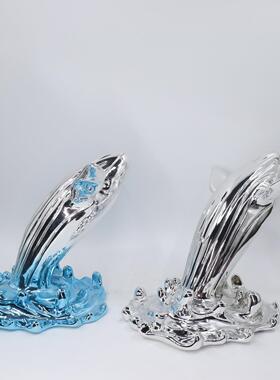 现代轻奢创意鲸鱼摆件样板间客厅玄关柜装饰品电镀工艺品桌面摆设