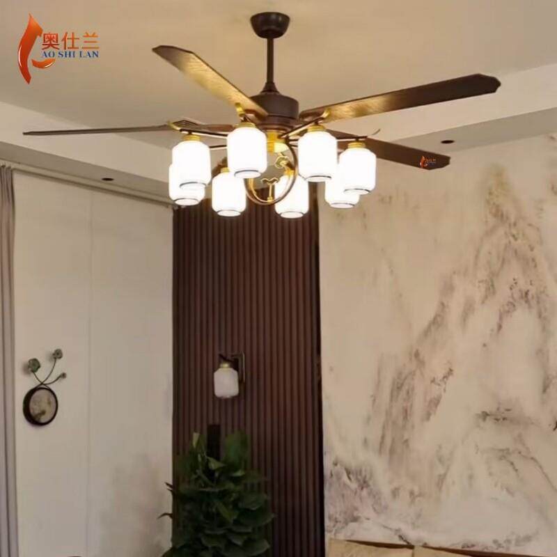 新中式吊扇灯客厅大风力覆古吊扇灯饭厅简约电风扇无灯电风扇吊灯