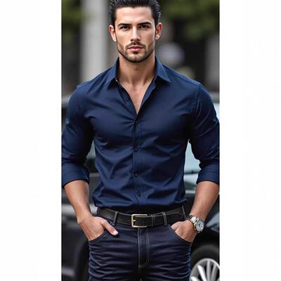 Men's Solid Long Sleeve Collared Shirt Shirt, Regular