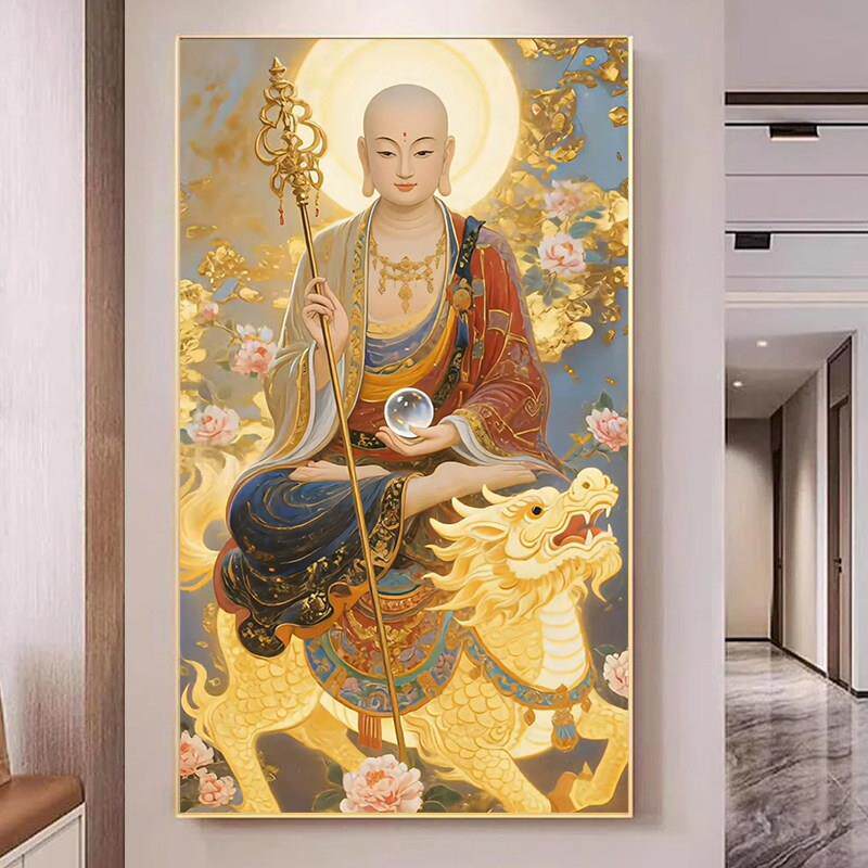 地藏王菩萨十字绣新款简单手工自己绣客厅过道玄关家用供奉画像