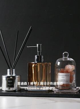 轻奢现代样板房洗手间浴缸旁水晶洗手液瓶香薰收纳托 托盘组合摆