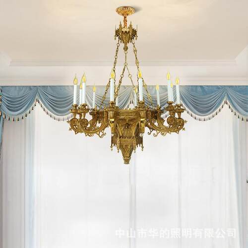 法式全铜别墅客厅吊灯欧式复古餐厅卧室灯奢华大气脱蜡宫廷灯具