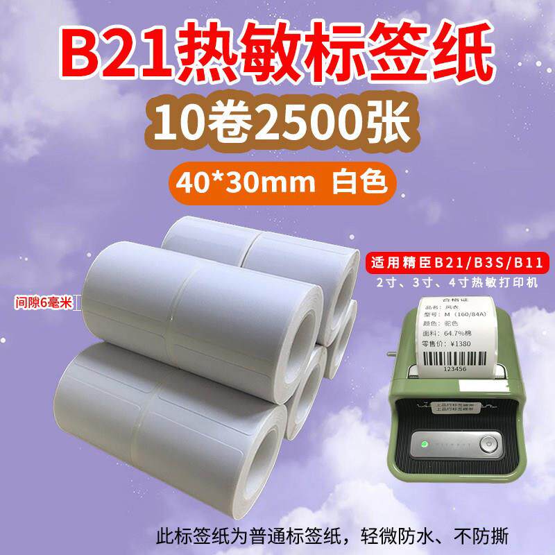 适用精臣B21老款/B3S雅柯莱M110标签机三防热敏不干胶价签纸P50