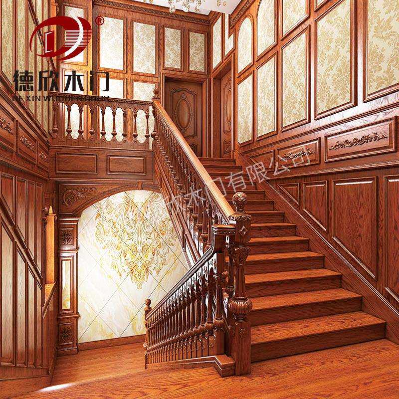 厂家设计古典旋转楼梯木质楼梯别墅楼梯中式原木楼梯整屋可设计