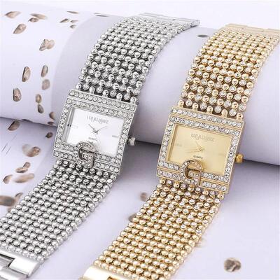 Brand Luxury Casual Women Square Full Diamond Bracelet Watch