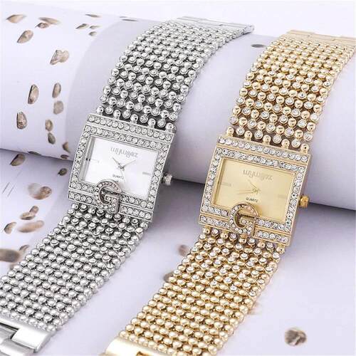 Brand Luxury Casual Women Square Full Diamond Bracelet Watch