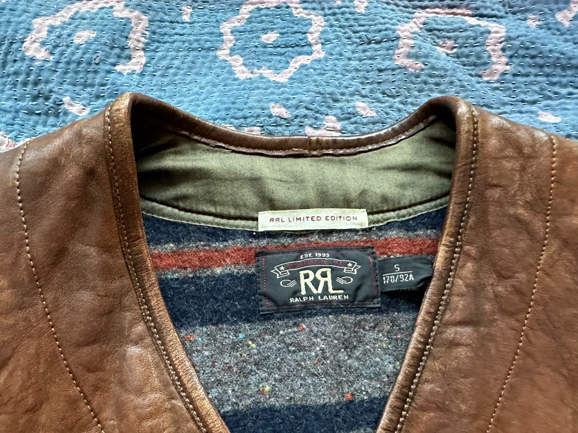 RRL Limited Brown Leather Vest — label