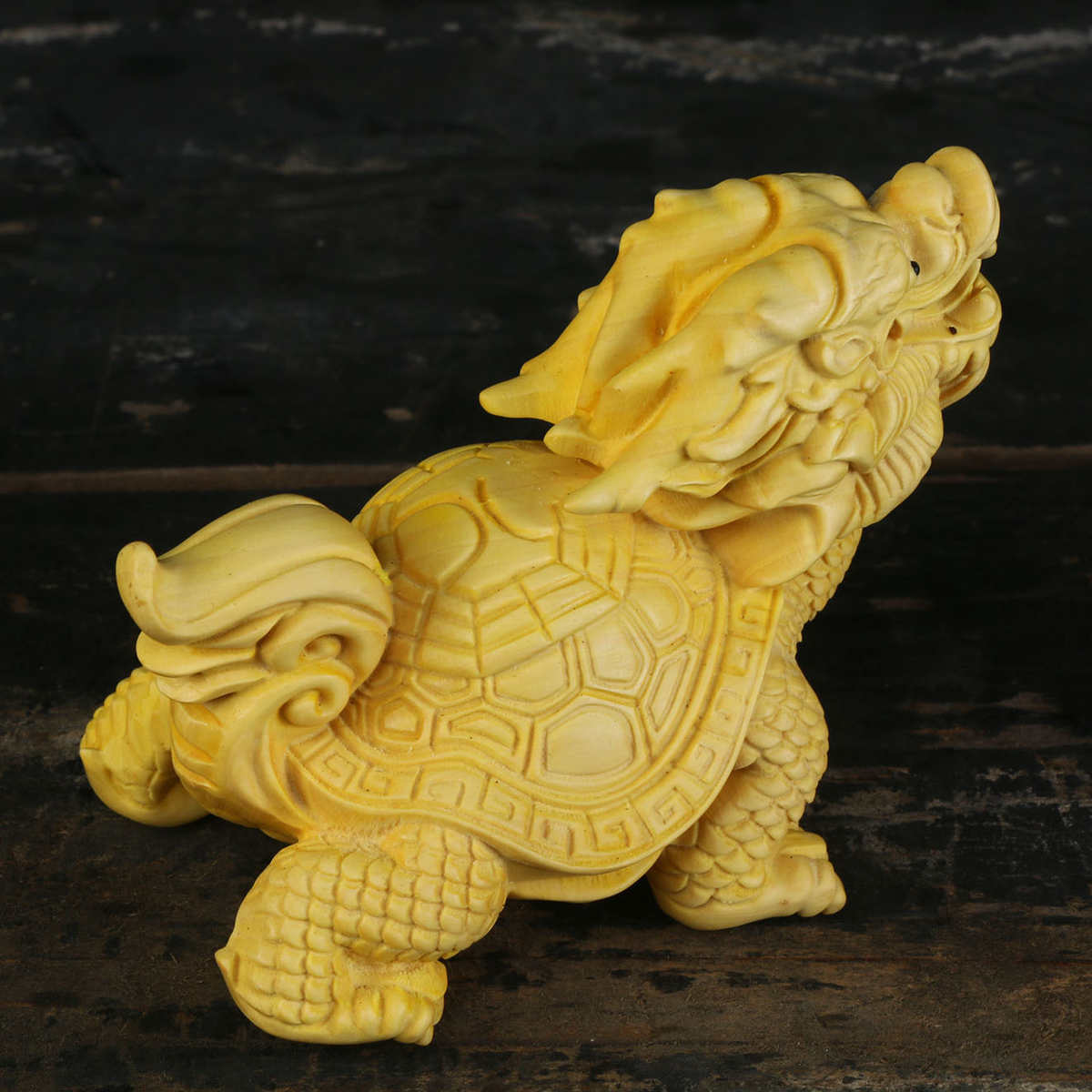 黄杨木雕龙龟茶宠手把玩 实木雕刻福寿龙龟男士文玩汽车摆件工艺