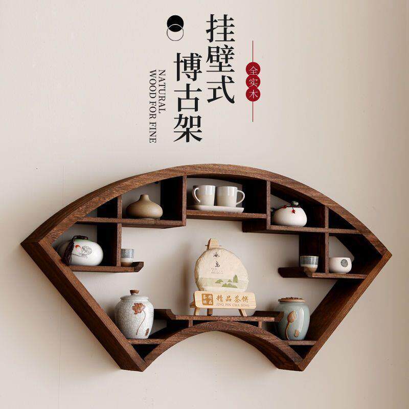 梅花博古架墙上实式无品牌/木中式墙挂多宝阁挂面墙茶壶架子壁仿