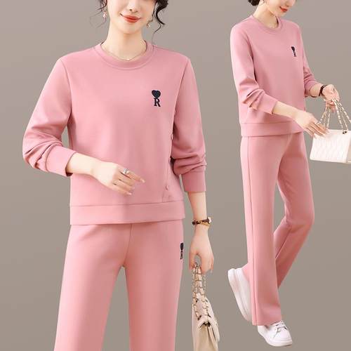 秋款装新款女9652061大码长套绣袖时尚减龄刺薄款圆休领闲服