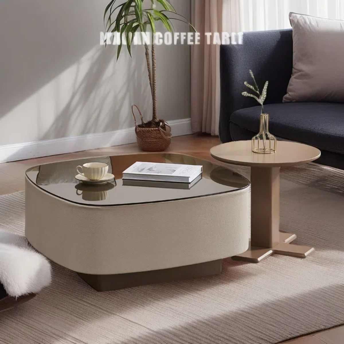 意式轻奢岩板奶油现代极简客厅家用小户型组合茶几新款边几网红款