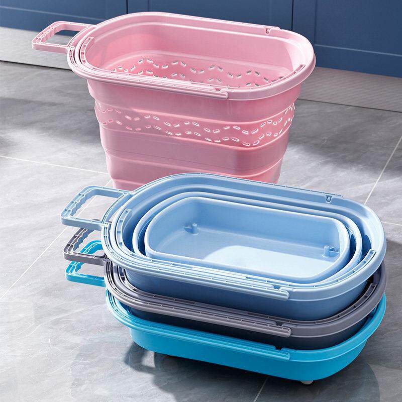 可折叠商场超市购物篮拉杆篮大号塑料购物筐便利店带轮拖篮印LOGO