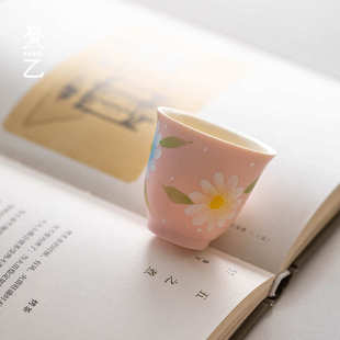 梵乙粉引精致茶杯手绘泡茶碗茶杯功夫小清新主人杯家用品茗杯单杯