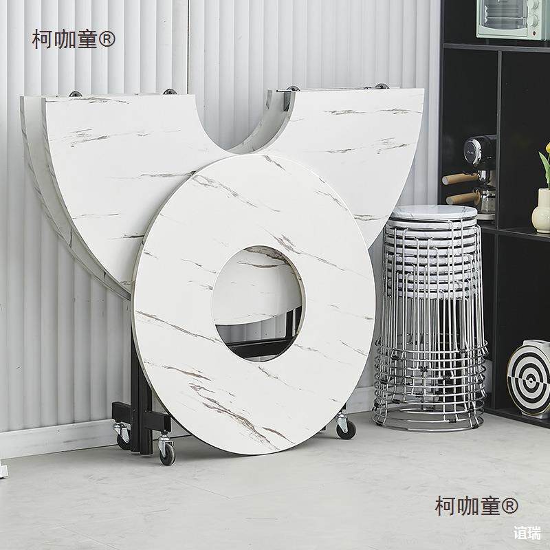 火锅桌打带轮折叠商用圆桌桌子可饭桌一体烤肉电磁炉边炉推麦太保
