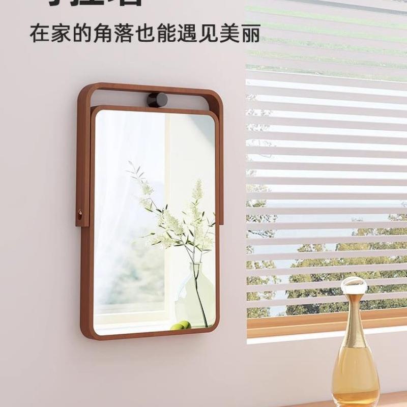 复古实木化妆镜台式桌面家用梳妆台梳妆镜女生卧室便携折叠大镜子