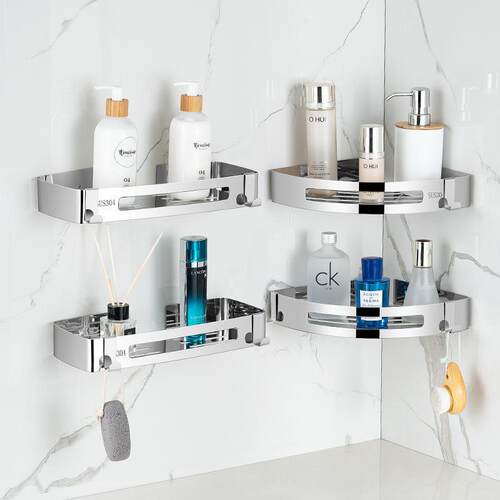 304不锈钢三角架卫生间置物架免打孔浴室三角架洗手间转角架角篮