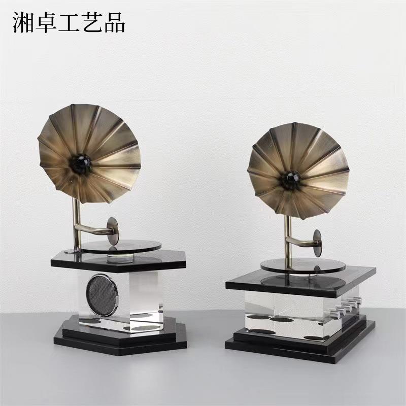 中式复古留声机样板房售楼部卧室客厅电视柜床头玄关几何艺术水晶