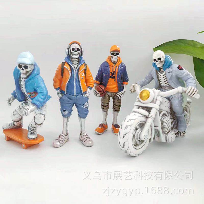 新款直销跨境万圣节装饰品潮流街头骷髅人偶摆件树脂家居工艺品装