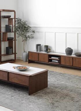 北美黑IPQ胡桃木岩电视柜设户计新款简约小型板客厅地柜实师木储
