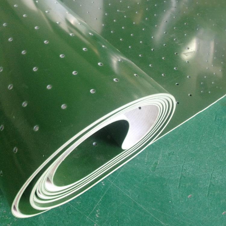 电子行业冲吸风孔输送带绿色PVC打孔输送带流水线输送带