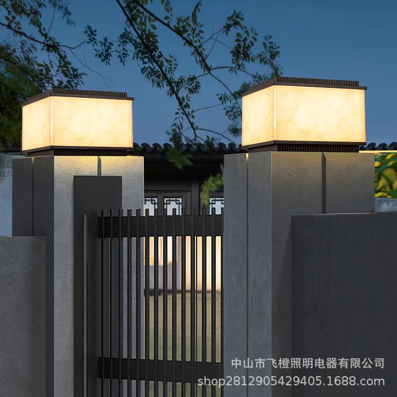 太阳能柱头灯仿云石别墅大门柱子灯庭院围墙石柱灯户外防水柱头灯