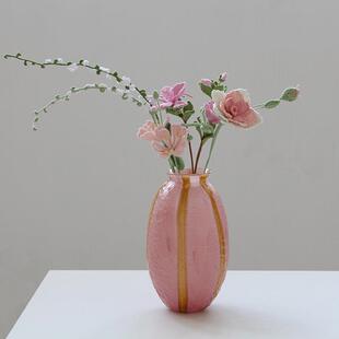 样板间现装 0花瓶美式 代创意摆饰品厅客插 轻奢水培条纹玻璃BX7