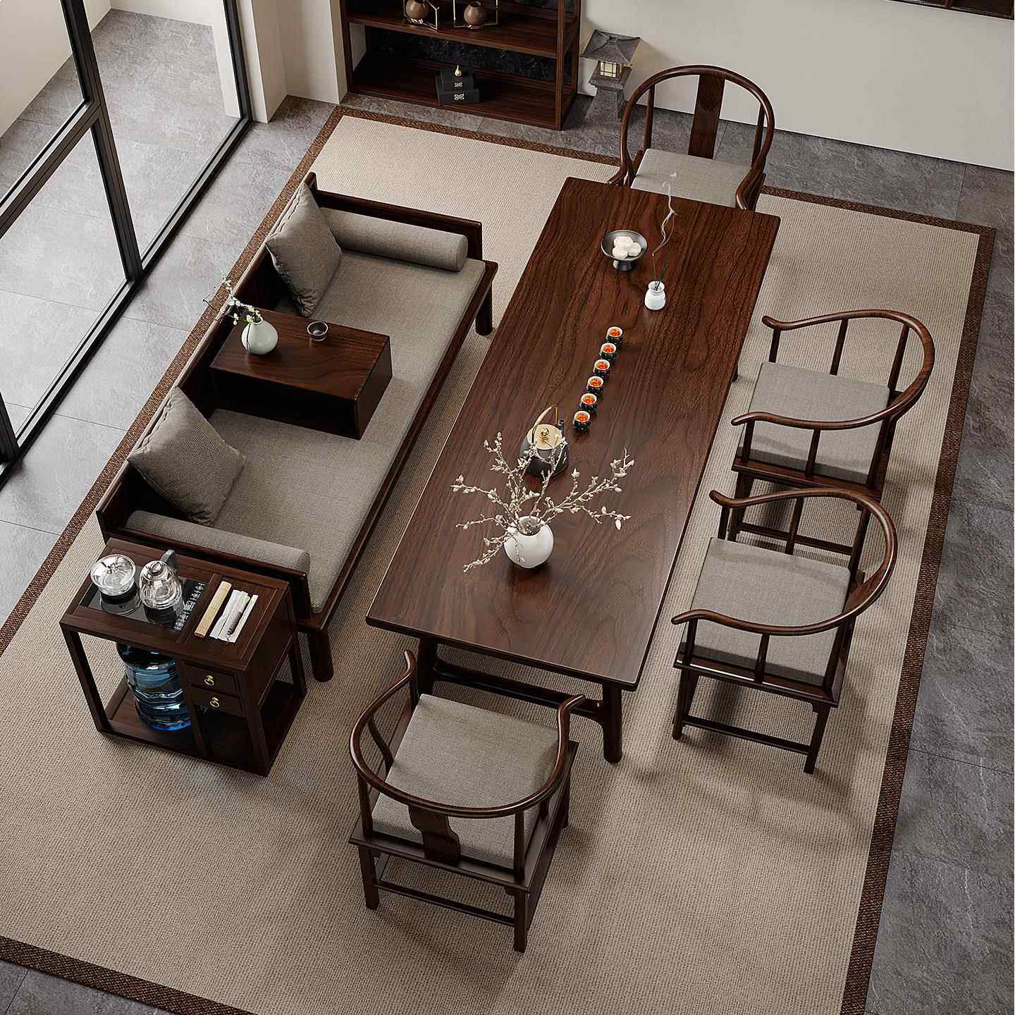 胡桃木实木罗汉床茶桌椅组合客厅家用办公一体茶台新中式禅意茶几,住宅家具,家用茶台/茶桌,淘宝优惠券,粉丝福利购,淘宝优惠卷