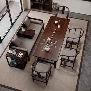 胡桃木实木罗汉床茶桌椅组合客厅家用办公一体茶台新中式禅意茶几