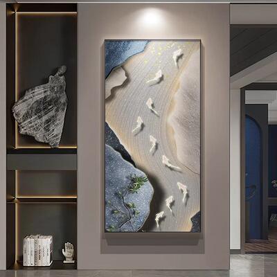 轻奢风九饰BYV鱼玄关装画现高代档入户正对门壁画竖版走廊过图道