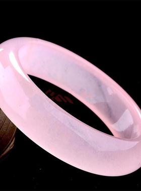 新坑翡翠A货粉色玉镯 冰种石英岩质玉招桃花粉色芙蓉玉紫色玉镯子