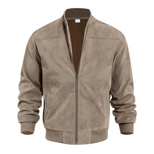 R 86795 Suede Velvet Solid Color Zip Jacket 麂皮绒拉链夹克