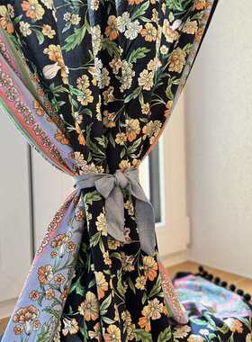 魔法花园法式碎花棉免打孔半帘美式厨房门帘穿杆魔术贴窗帘