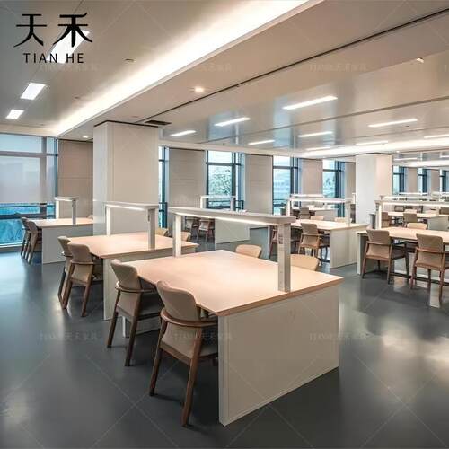 定制大学图书馆阅览桌自习室专用学习书桌共享书店实木带灯阅读桌