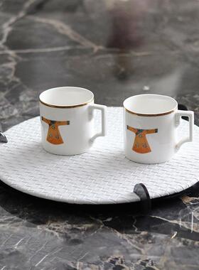 轻奢几何圆VDV形托盘摆革件销售中心售楼样板房酒店处收纳盘装皮